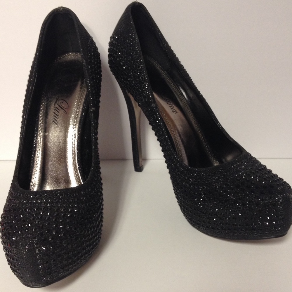 Bella Luna sparkly black RHINESTONE heels